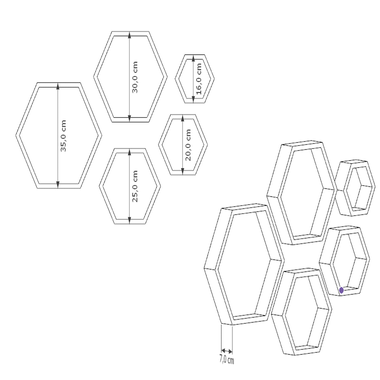 Set de 5 Repisas Grace Cafe Claro Hexagonal Flotantes de Diferentes Medidas - Repisas y Percheros | Bylmo