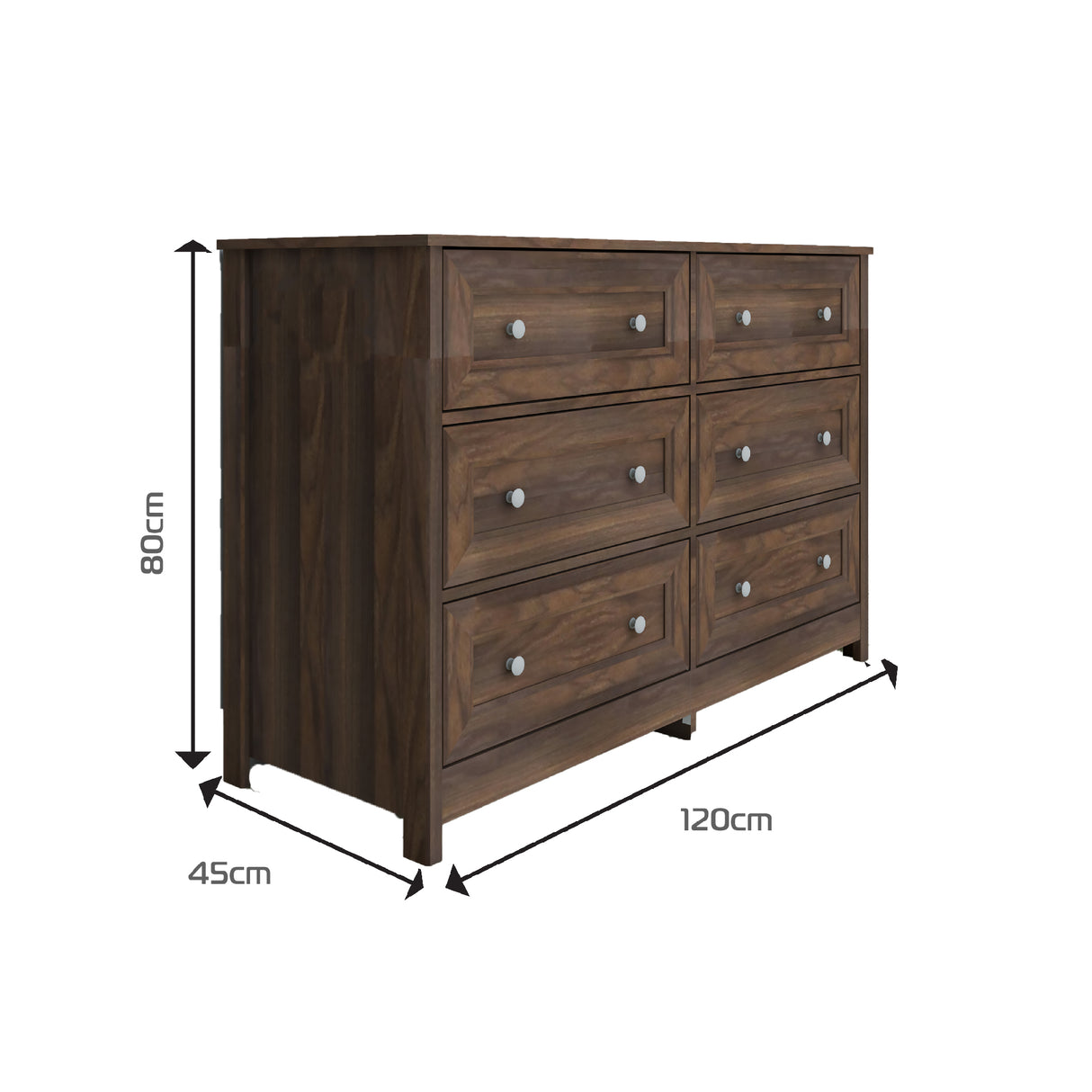 Cajonera Zaraza Marron 120x80cm con Seis Cajones - Cajoneras y Comodas | Bylmo