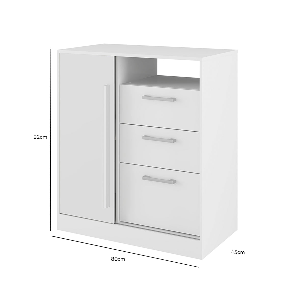 Cajonera Zaraza Blanco 80x92cm con Tres Cajones - Cajoneras y Comodas | Bylmo