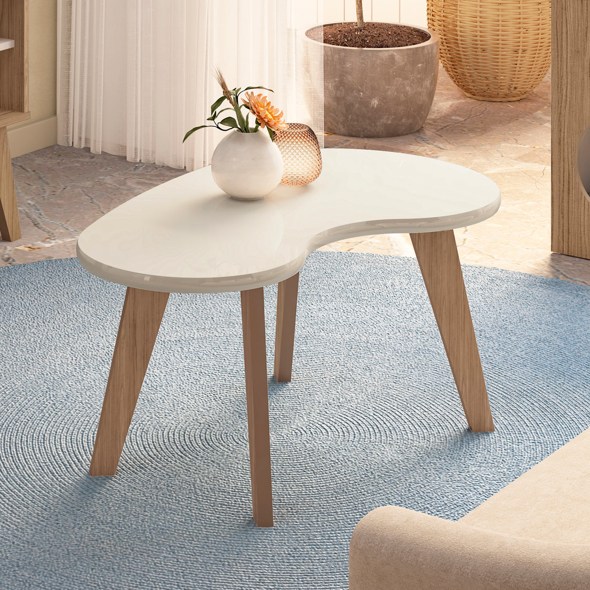 Mesa de Centro Centem Blanco 91x44cm con Forma Irregular - Mesas de Centro | Bylmo