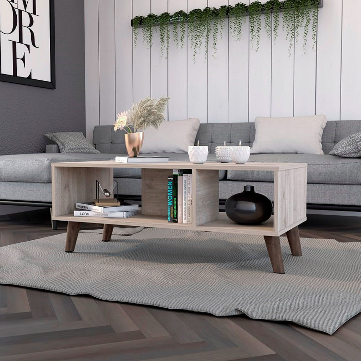 Mesa de Centro Cincinatti Z Ceniza 101x40cm Rectangular - Mesas de Centro | Bylmo