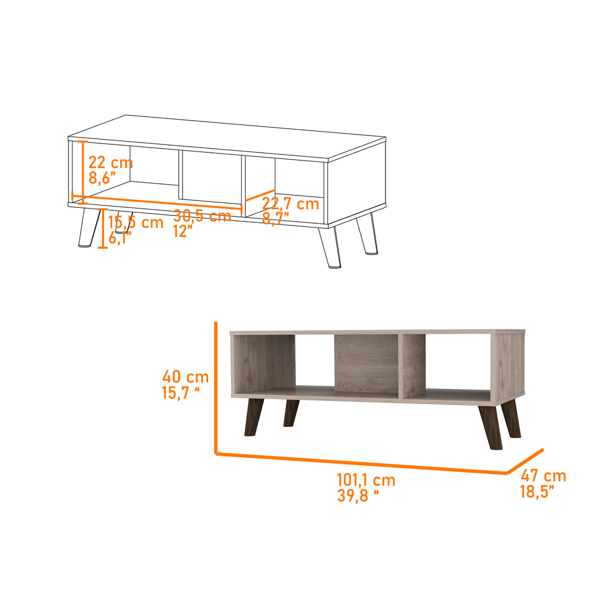 Mesa de Centro Cincinatti Z Ceniza 101x40cm Rectangular - Mesas de Centro | Bylmo