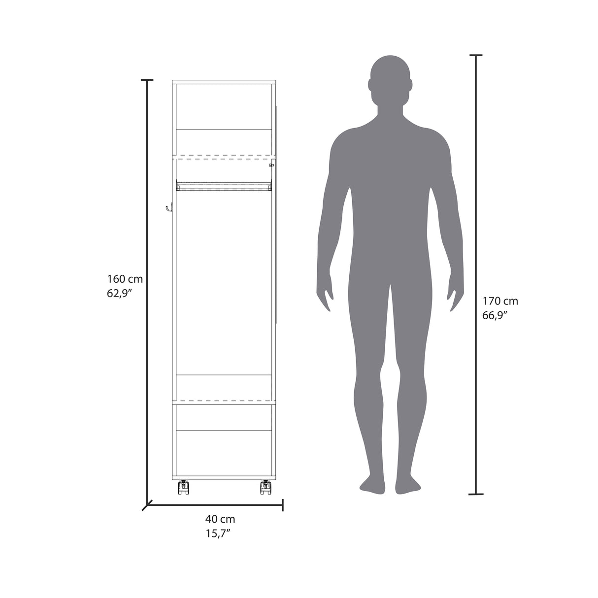 Closet Custer Wengue 40x160cm Con Tres Compartimientos y Puertas - Closets | Bylmo