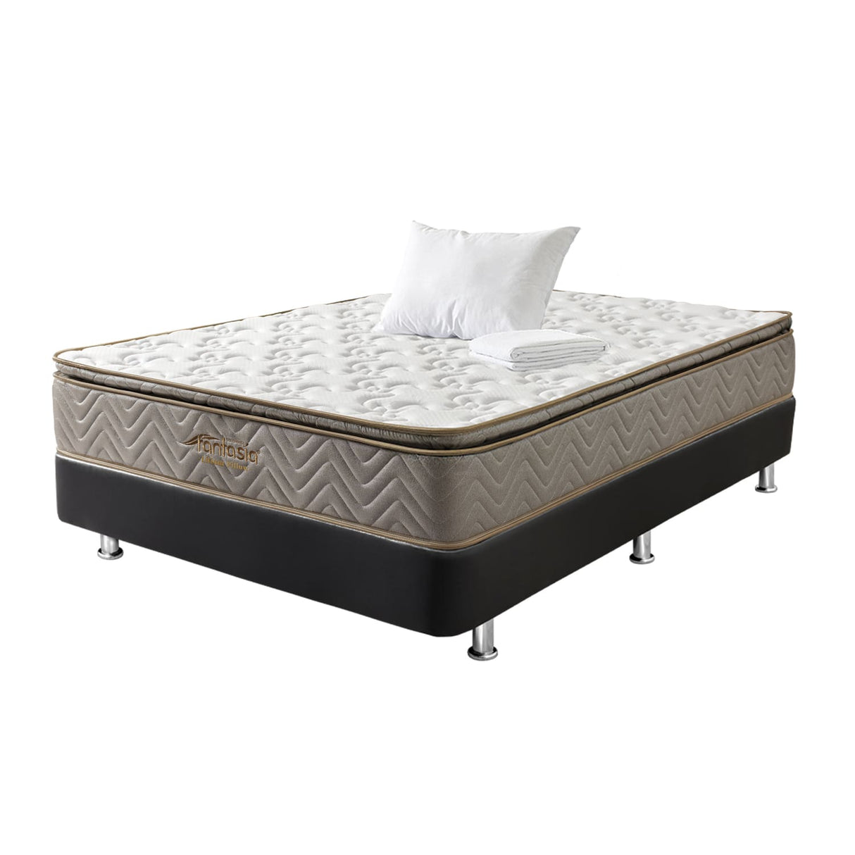 Combo Base Cama y Colchón Litium Pillow Semidoble 120x190cm Negro Medio Firme Ortopédico - Colchones | Bylmo