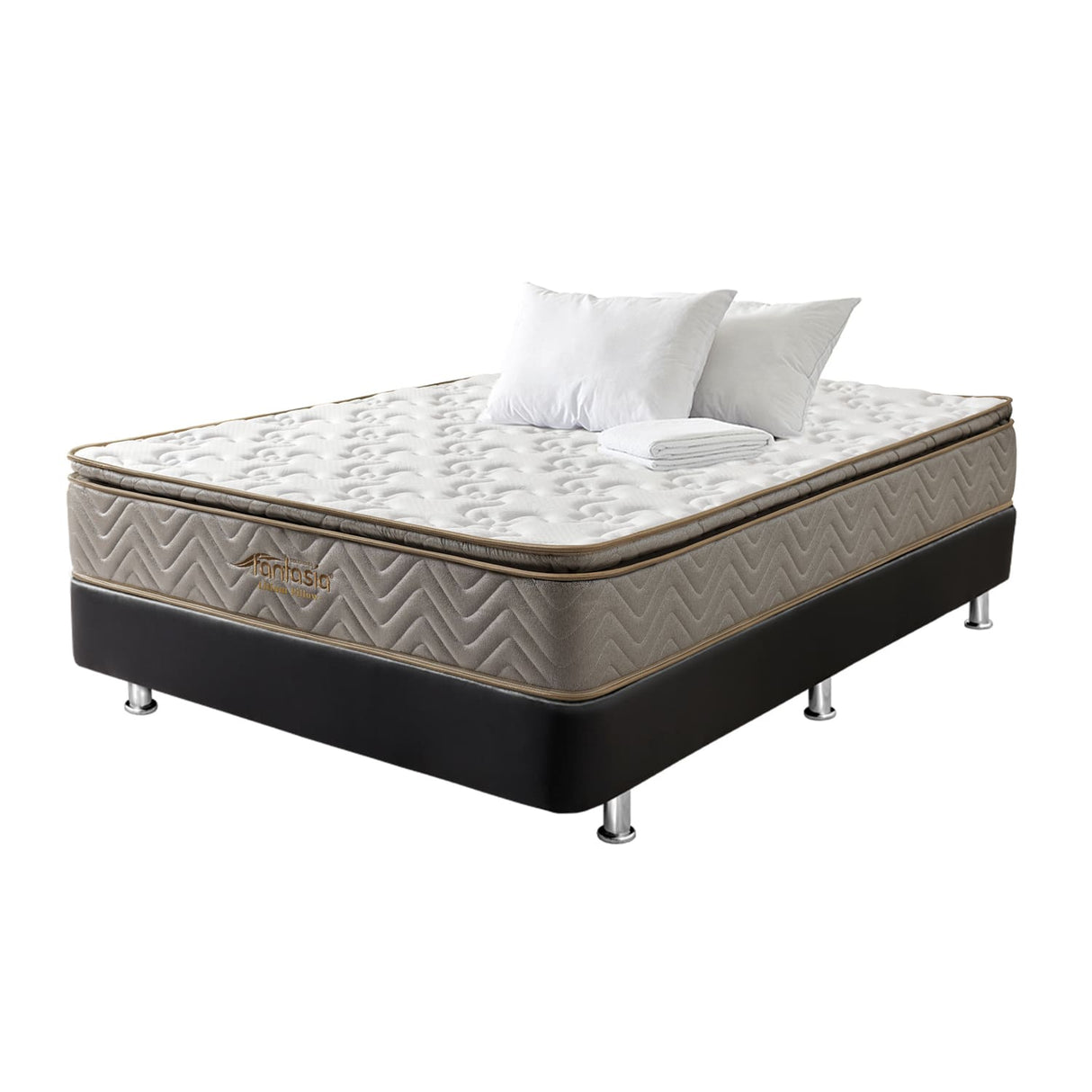 Combo Base Cama y Colchón Litium Pillow Doble 140x190cm Negro Medio Firme Ortopédico - Colchones | Bylmo