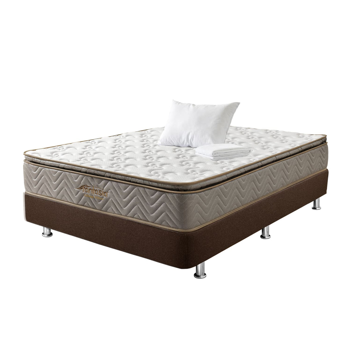 Combo Base Cama y Colchón Litium Pillow Sencillo 100x190cm Cafe Medio Firme Ortopédico - Colchones | Bylmo