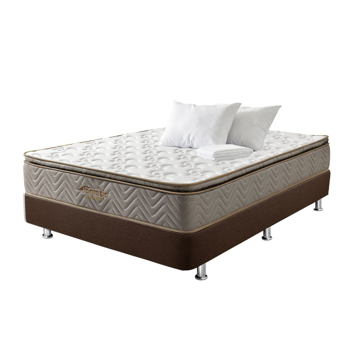 Combo Base Cama y Colchón Litium Pillow Queen 160x190cm Cafe Medio Firme Ortopédico - Colchones | Bylmo