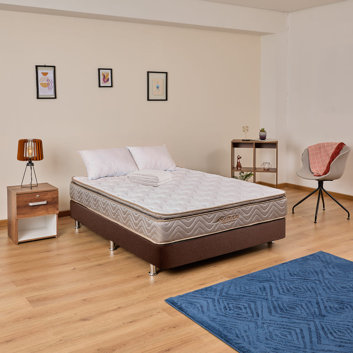 Combo Base Cama y Colchón Litium Pillow Queen 160x190cm Cafe Medio Firme Ortopédico - Colchones | Bylmo