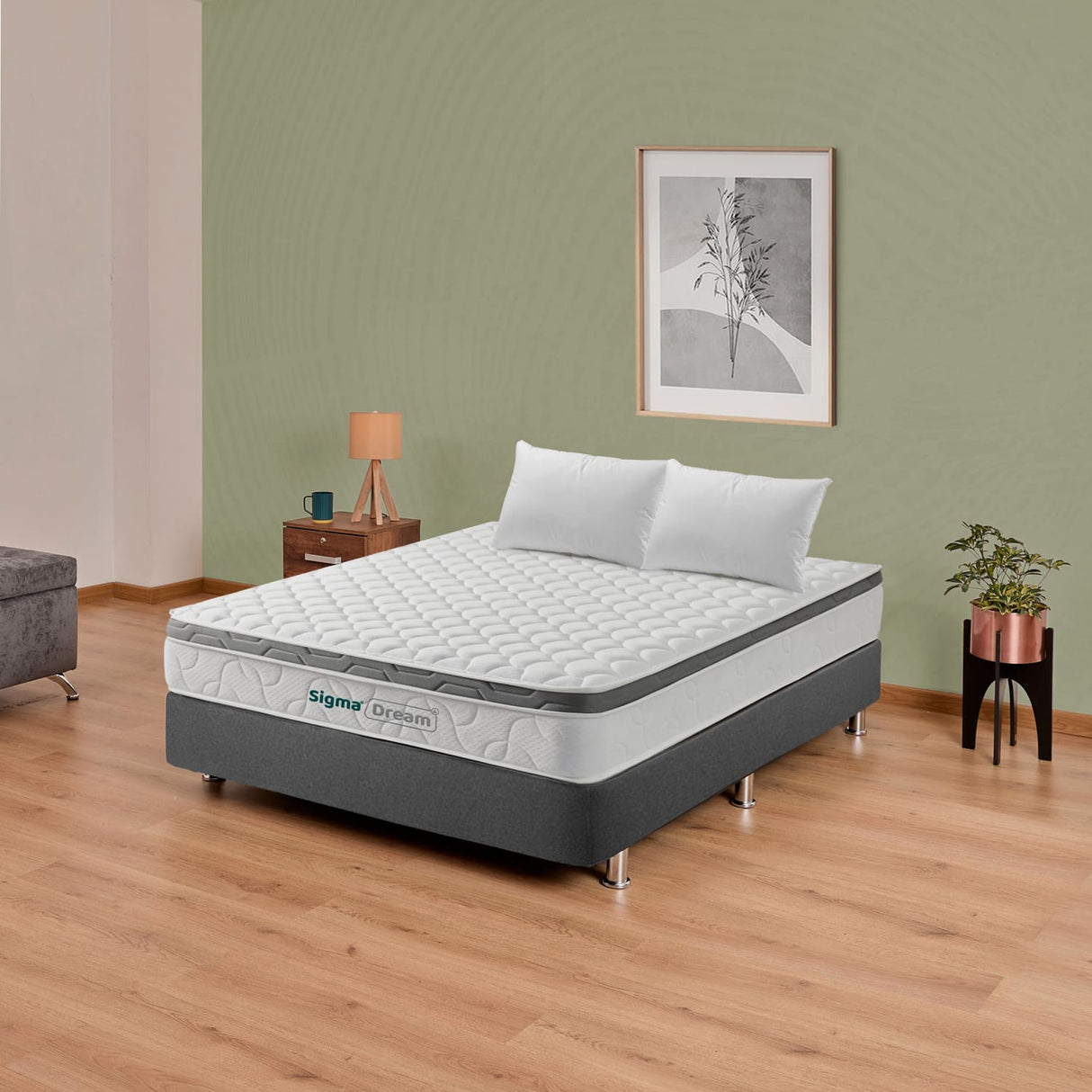 Combo Base Cama y Colchón Sigma Doble 140x190cm Medio Firme Ortopédico - Colchones | Bylmo
