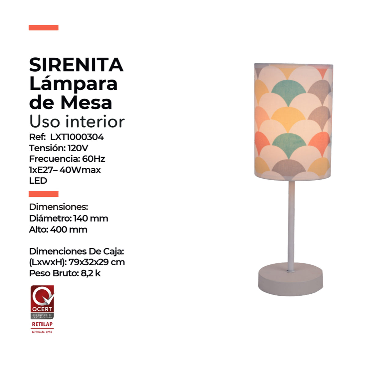 Lámpara de Mesa Sirenita Multicolor 14x40cm con Bombilla - Iluminacion | Bylmo