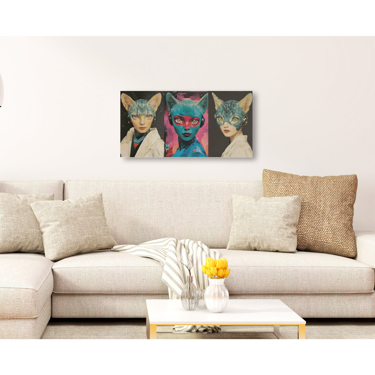 Cuadro de Lienzo Pop Felinas 72x36cm Decorativo - Cuadros | Bylmo