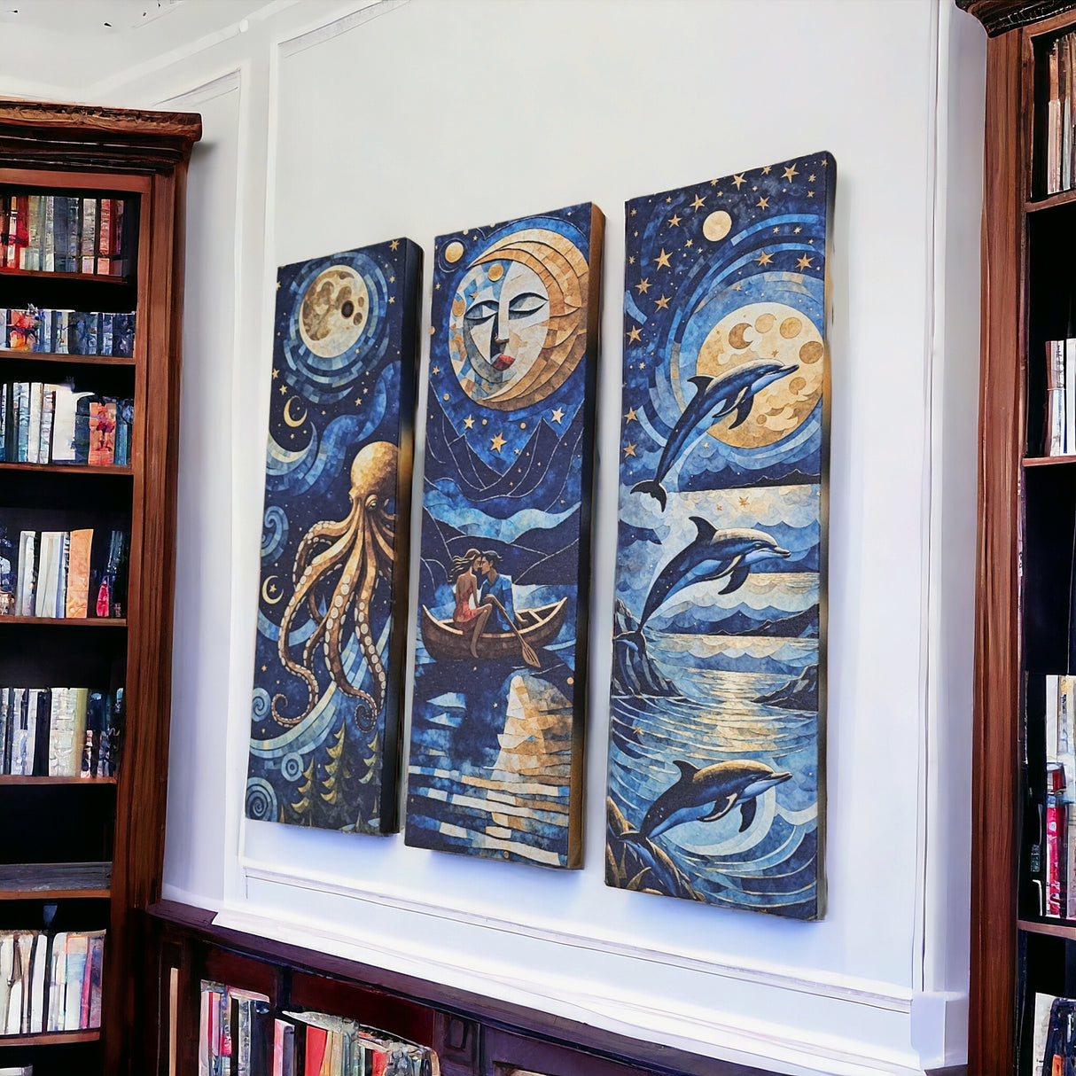 Set 3 Cuadros de Lienzo Noches De Luna 18x60cm Decorativos - Cuadros | Bylmo