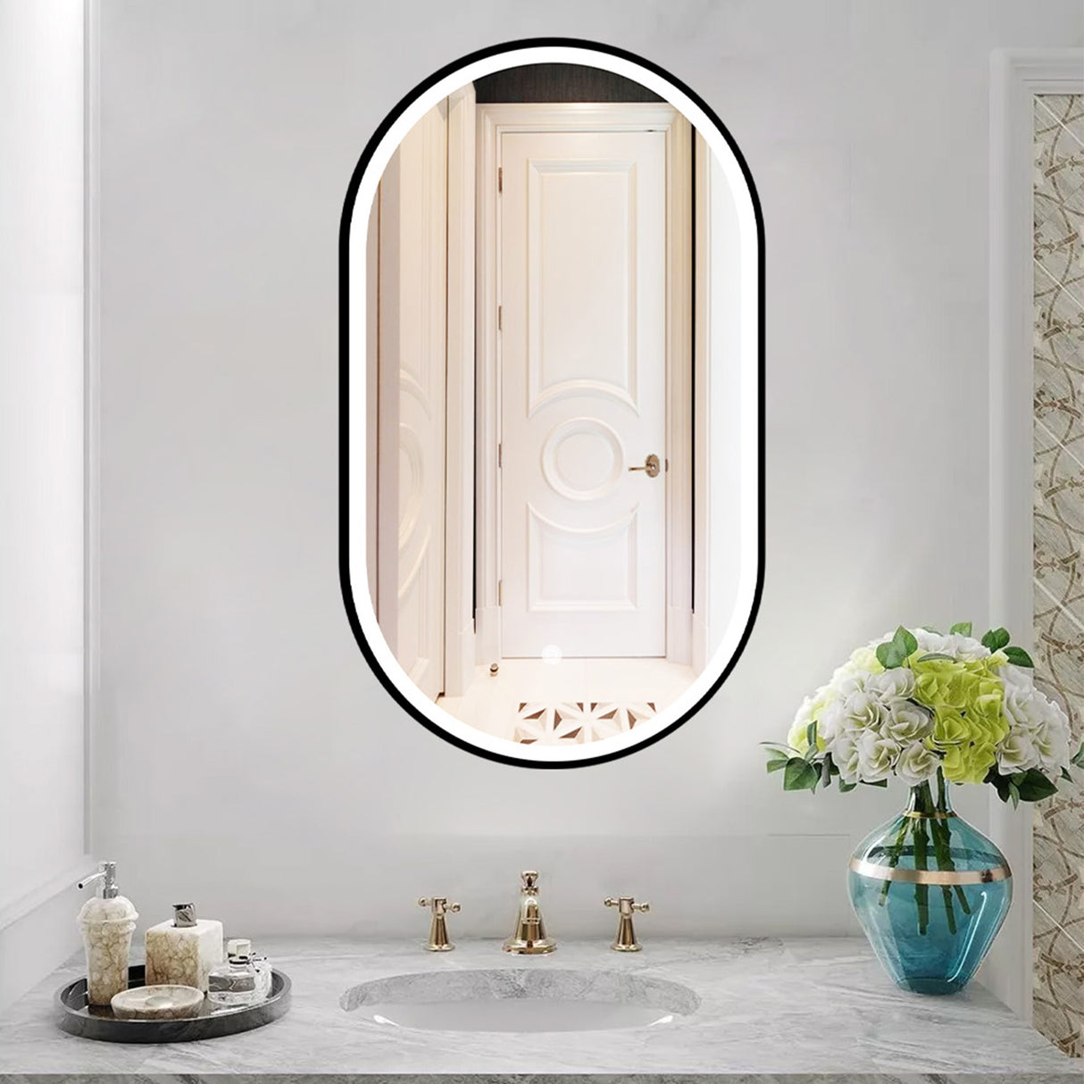 Espejo Led Ovalado De Pared Moderno 40x70cm con Marco Metálico - Espejos Decorativos | Bylmo
