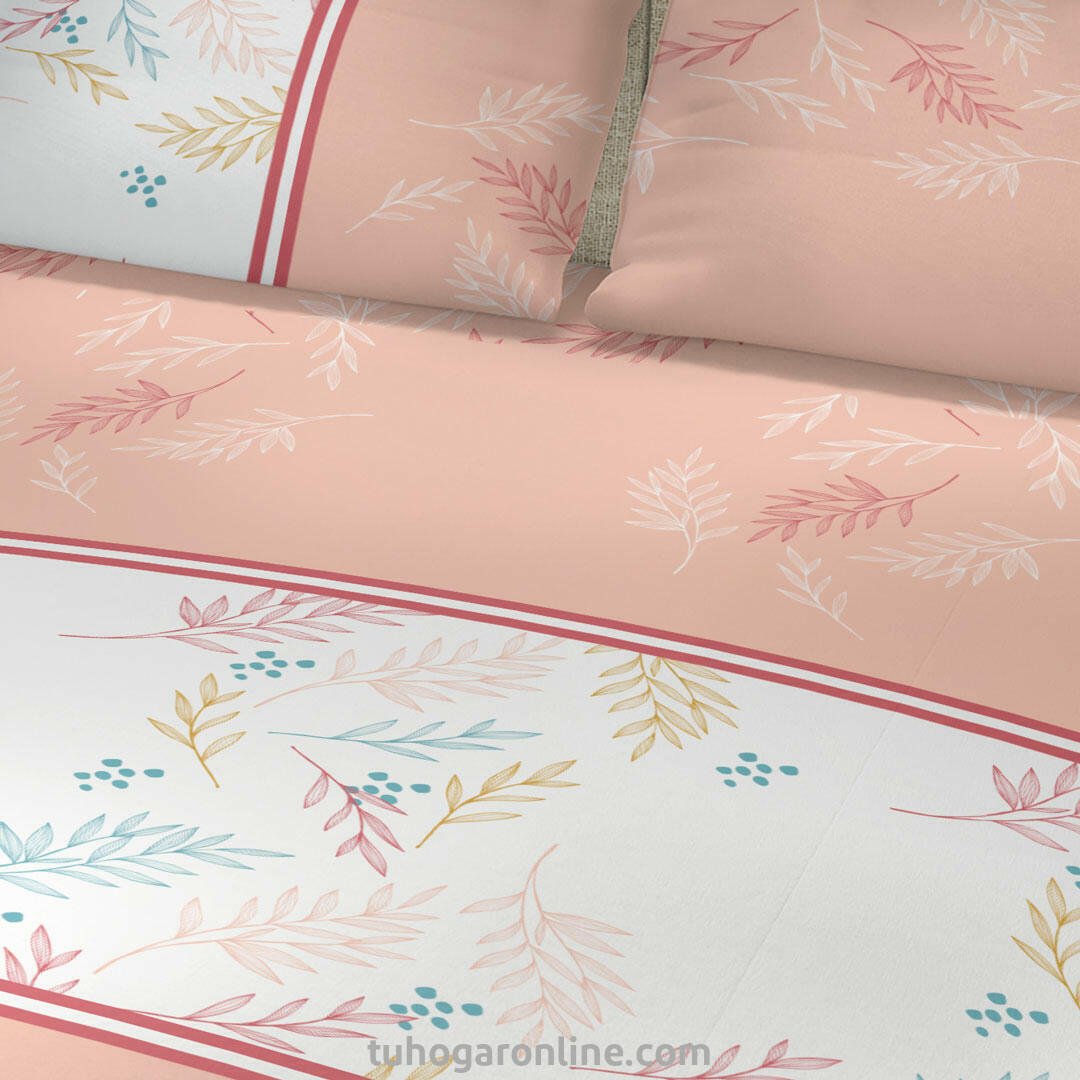 Juego de Sabanas Colors Durazno y Blanco para Cama King 200 X 200 Cm Ramas - Sabanas | Bylmo