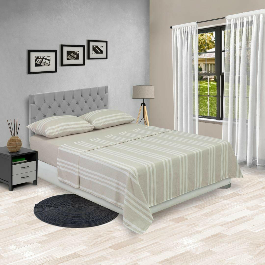 Juego de Sabanas Equilibrio Beige Claro para Cama Queen 160 X 190 Cm Rayas - Sabanas | Bylmo