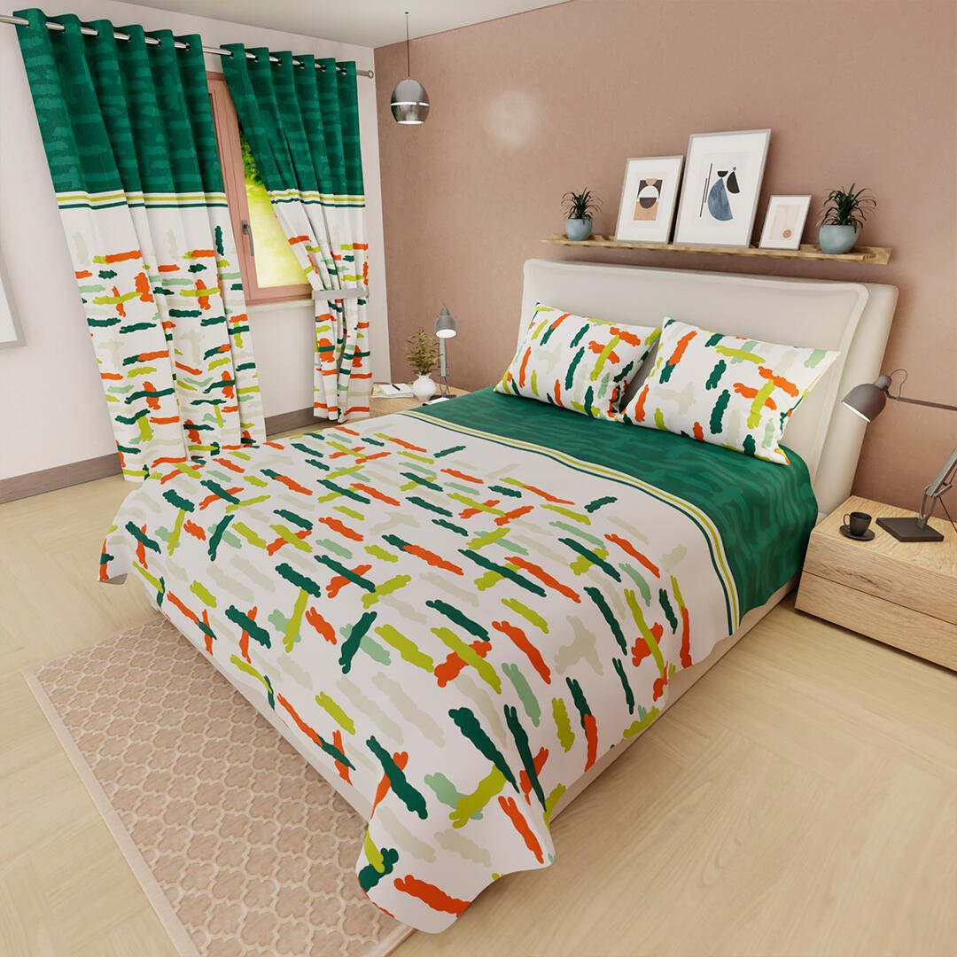 Juego de Sabanas Limila Blanco y Verde para Cama Queen 160 X 190 Cm Manchas - Sabanas | Bylmo