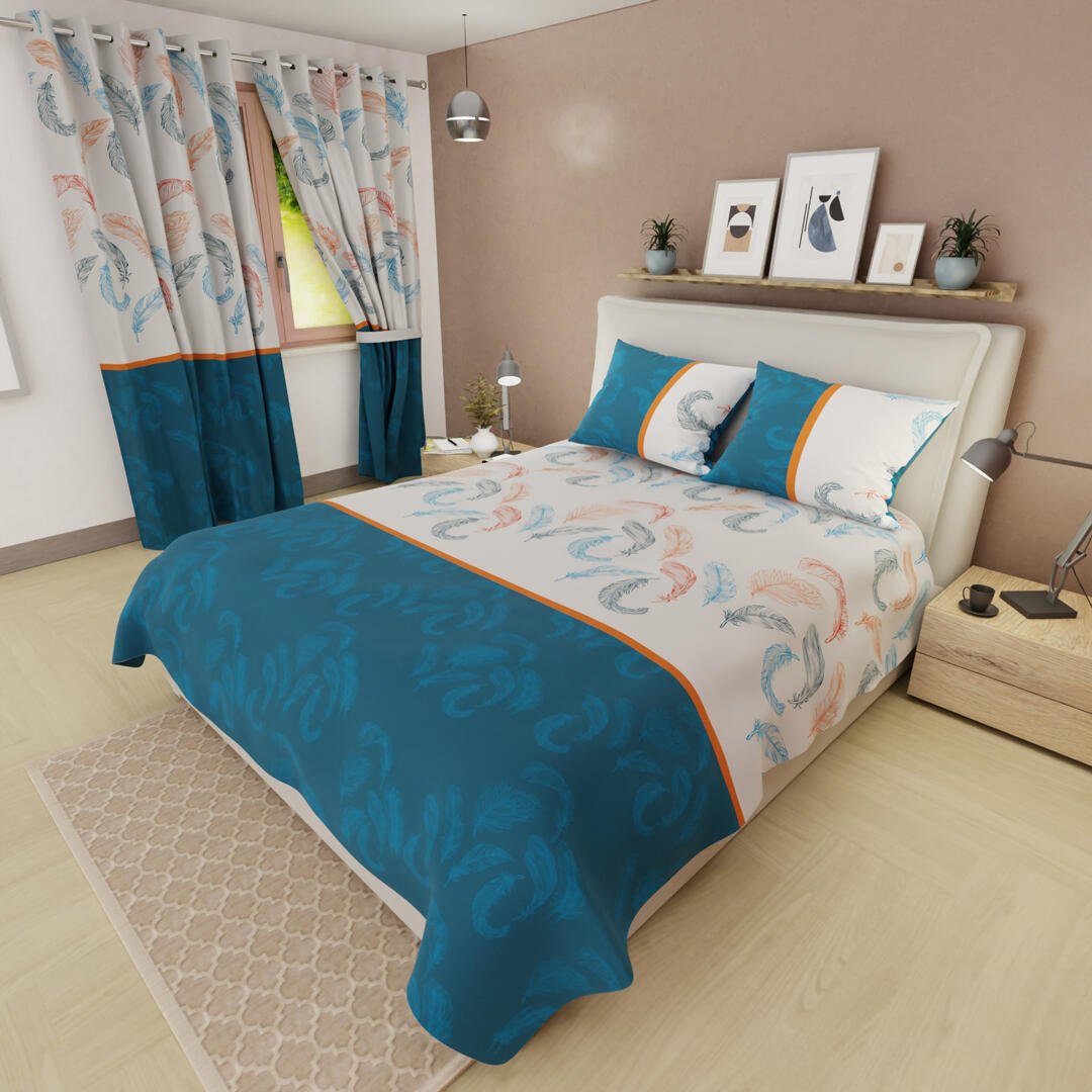 Juego de Sabanas Limila Azul y Blanco para Cama Sencillo 100 X 190 Cm Plumas - Sabanas | Bylmo