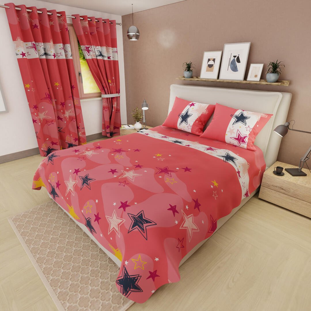 Juego de Sabanas Limila Coral y Blanco para Cama Queen 160 X 190 Cm Estrellas - Sabanas | Bylmo