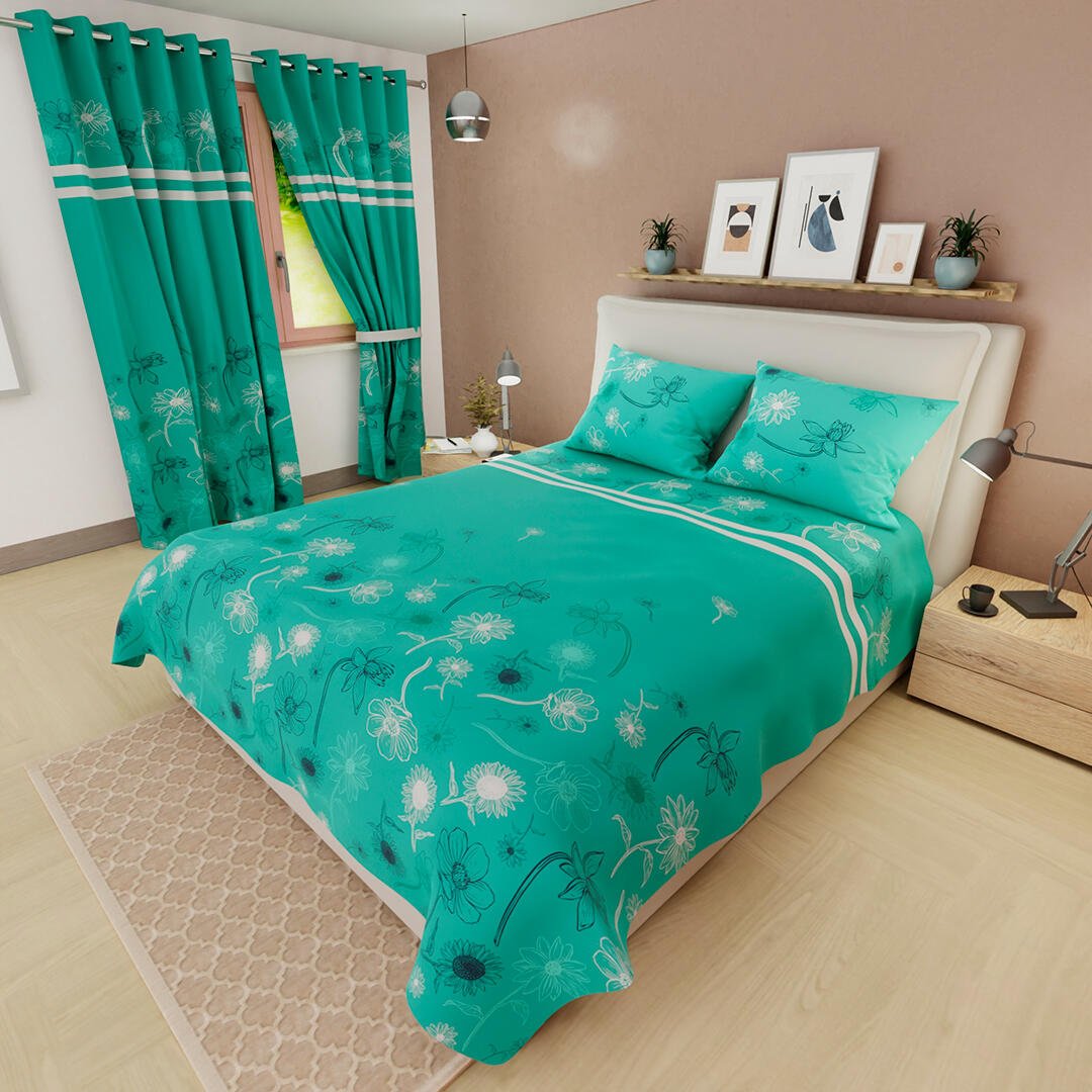 Juego de Sabanas Limila Verde para Cama King 200 X 200 Cm Flores - Sabanas | Bylmo