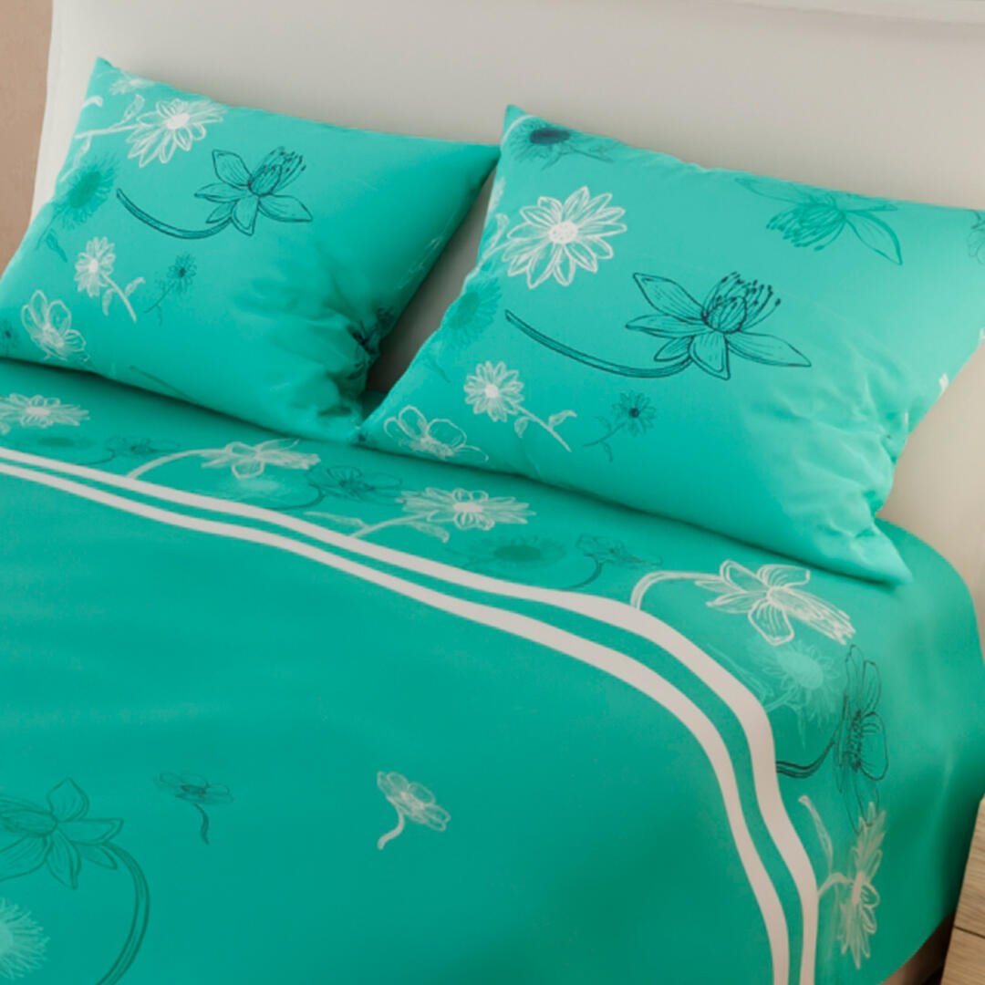 Juego de Sabanas Limila Verde para Cama King 200 X 200 Cm Flores - Sabanas | Bylmo