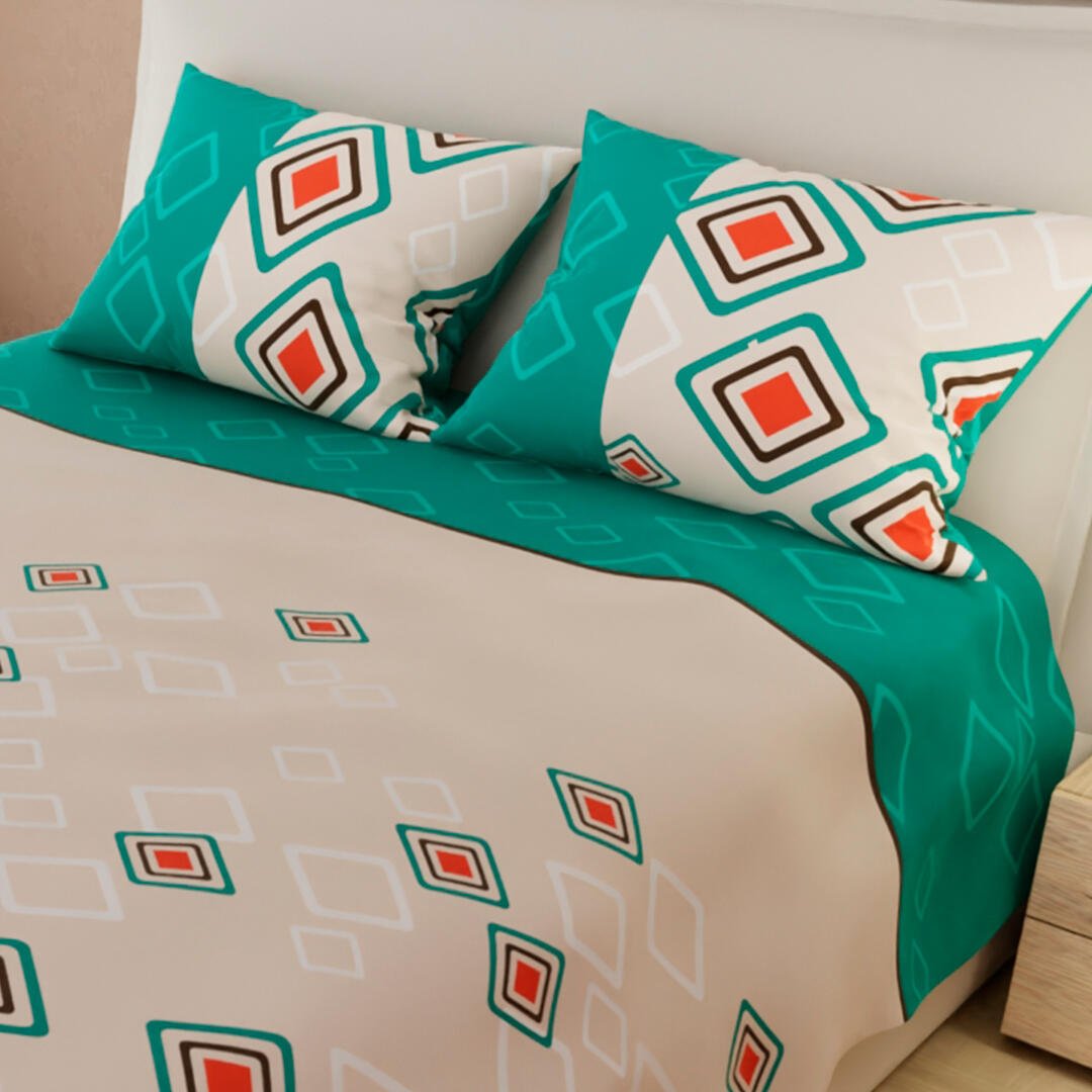 Juego de Sabanas Limila Beige y Verde para Cama King 200 X 200 Cm Rombos - Sabanas | Bylmo
