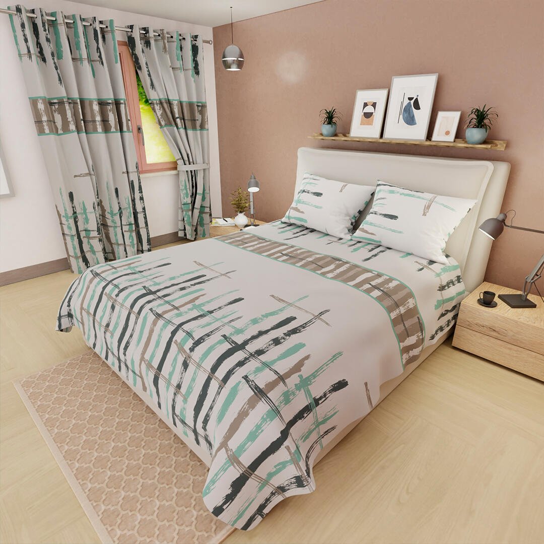 Juego de Sabanas Limila Gris Claro y Cafe para Cama King 200 X 200 Cm Líneas - Sabanas | Bylmo