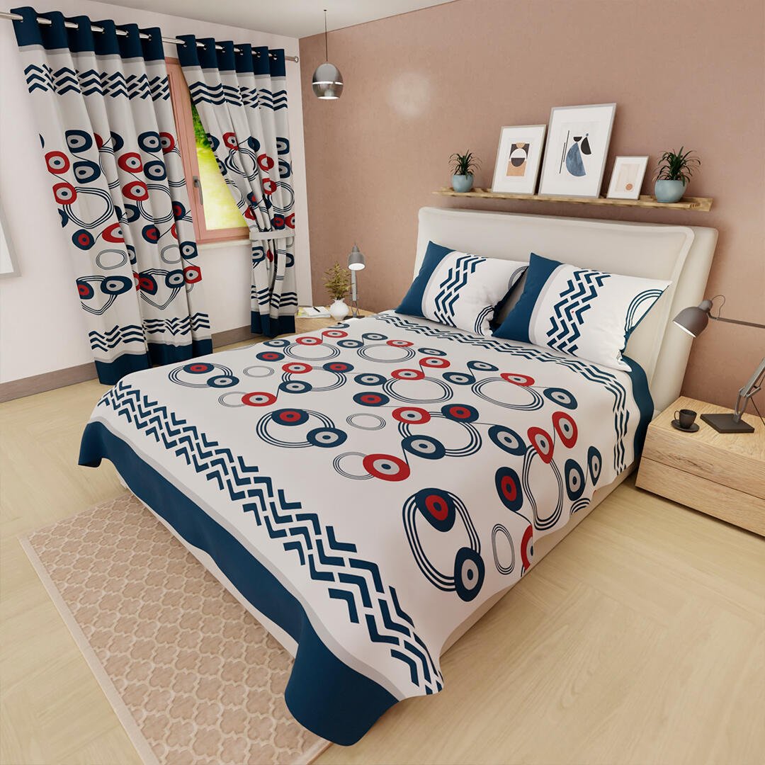 Juego de Sabanas Limila Blanco y Azul para Cama King 200 X 200 Cm Círculos Entrelazados - Sabanas | Bylmo