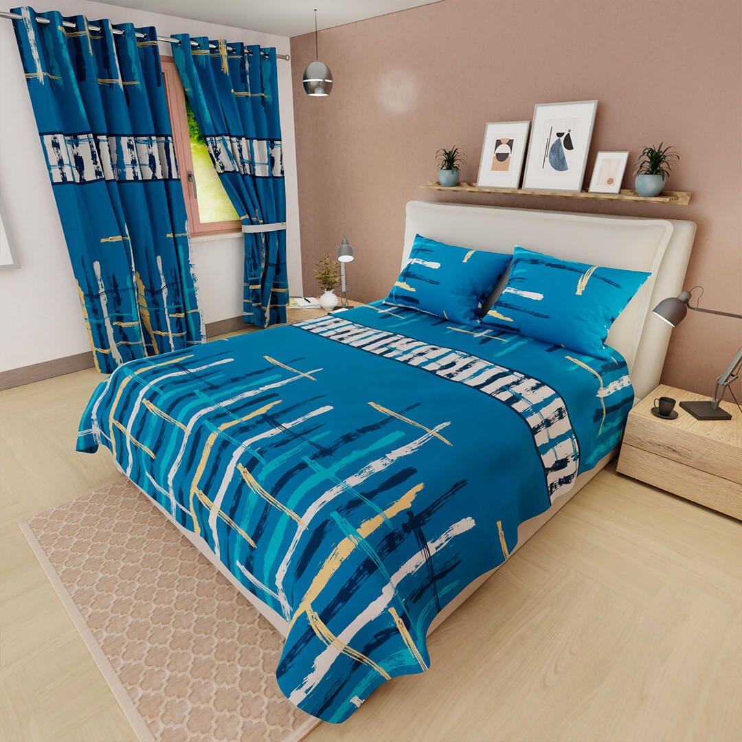 Juego de Sabanas Limila Azul y Blanco para Cama King 200 X 200 Cm Líneas - Sabanas | Bylmo