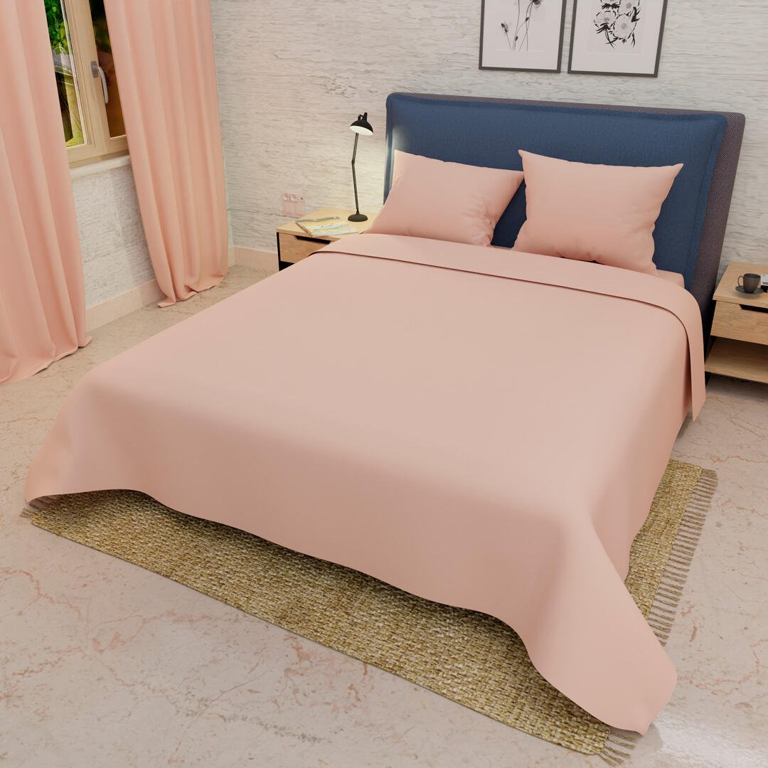 Combo Juego de Sabanas y Cortina Lecanio Palo de Rosa Fondo Entero Para Cama Doble 140 X 190 Cm - Sabanas | Bylmo
