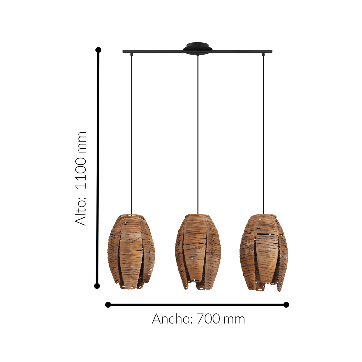 Lámpara Colgante Rústico 3 Luces Café Ajustable 1100 Lúmenes - Iluminacion | Bylmo