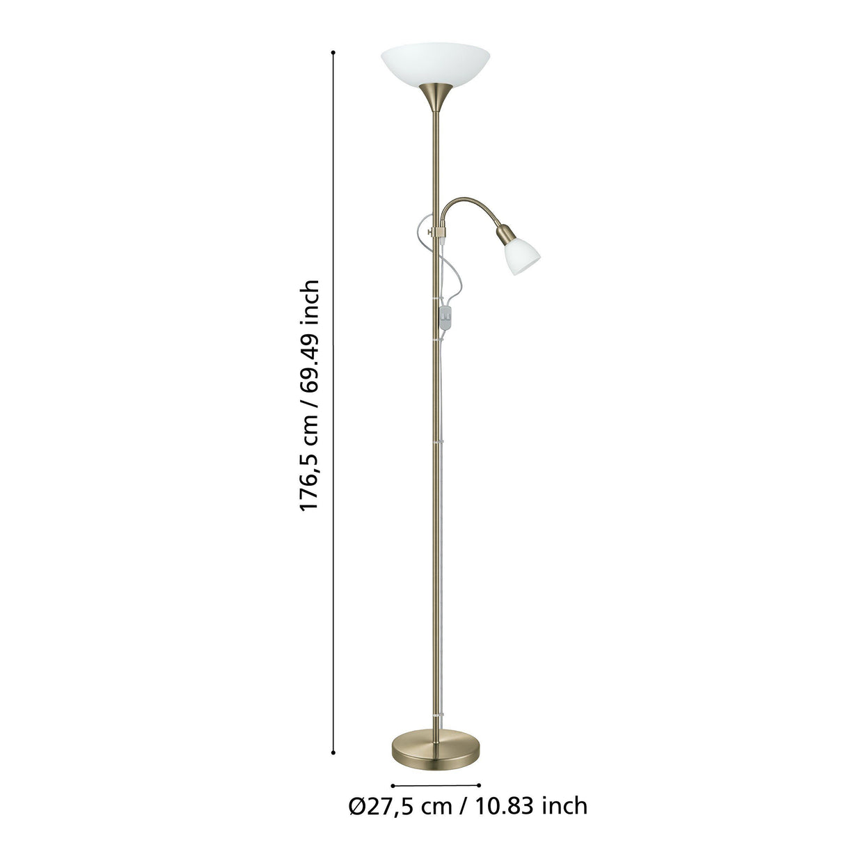 Lámpara de Piso Clásico Dorado 2 Luces 178cm Diseño Clásico Acero - Iluminacion | Bylmo