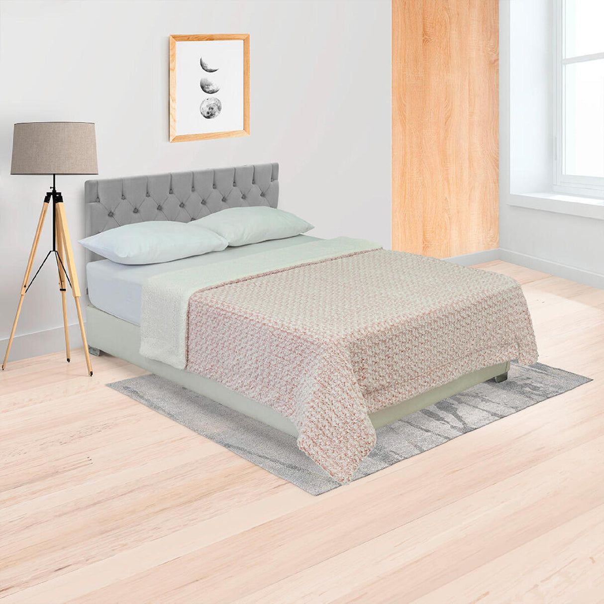 Cobija Doble Faz Ovejero Twist Rosa y Beige 180x200cm Fondo Entero - Cobijas y Mantas | Bylmo