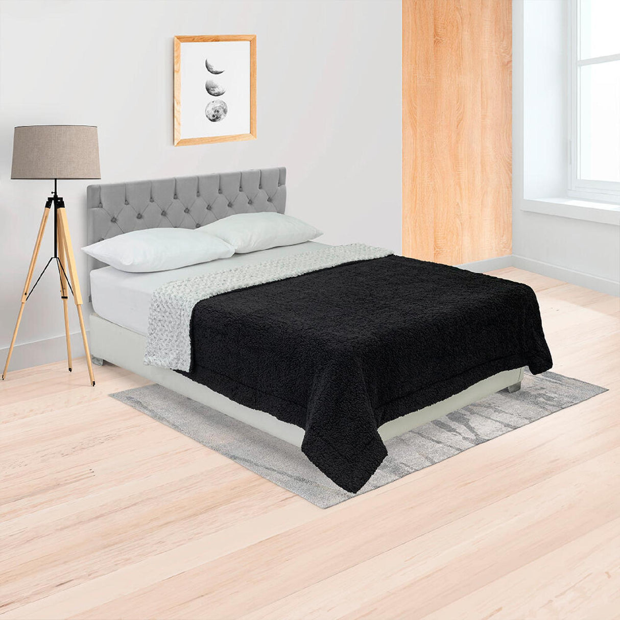 Cobija Doble Faz Ovejero Twist Gris y Negro 180x200cm Fondo Entero - Cobijas y Mantas | Bylmo