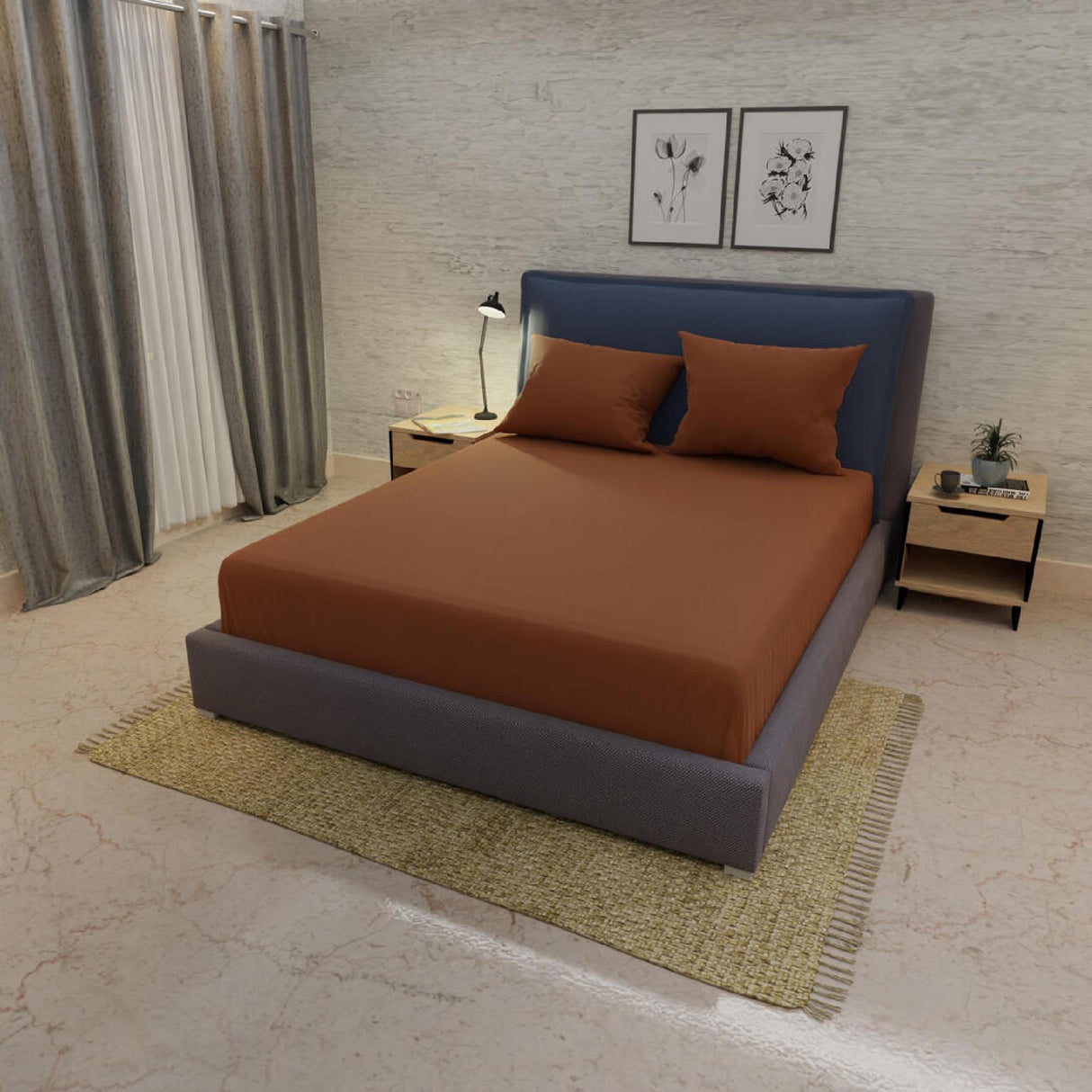 Sábana Ajustable My House Terracota Fondo Entero Para Cama Doble 140 X 190 Cm - Sabanas | Bylmo