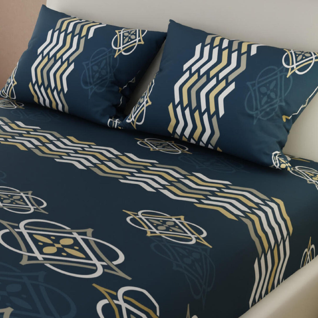 Sábana Ajustable Serebel Azul Oscuro de Grecas Para Cama Doble 140 X 190 Cm - Sabanas | Bylmo