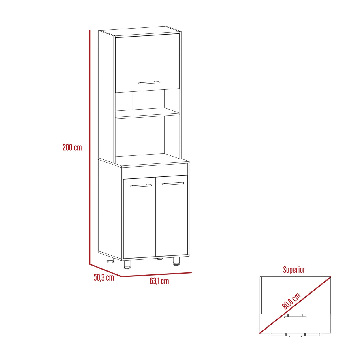 Alacena Orion Duna y Blanco 50.3x200cm con Un Cajón - Alacenas y Muebles Microondas | Bylmo