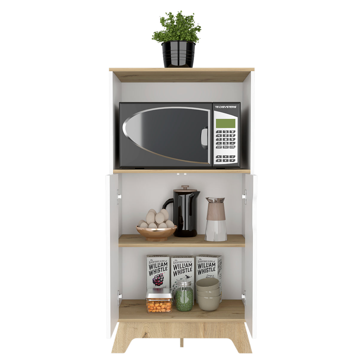 Mueble Microondas Bicolor Blanco y Duna 40x130cm Sin Cajones - Alacenas y Muebles Microondas | Bylmo