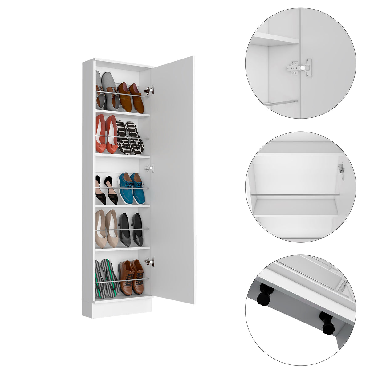 Zapatero de Pared Leto XL Blanco 47x170cm de 5 Niveles con Espejo - Zapateros | Bylmo