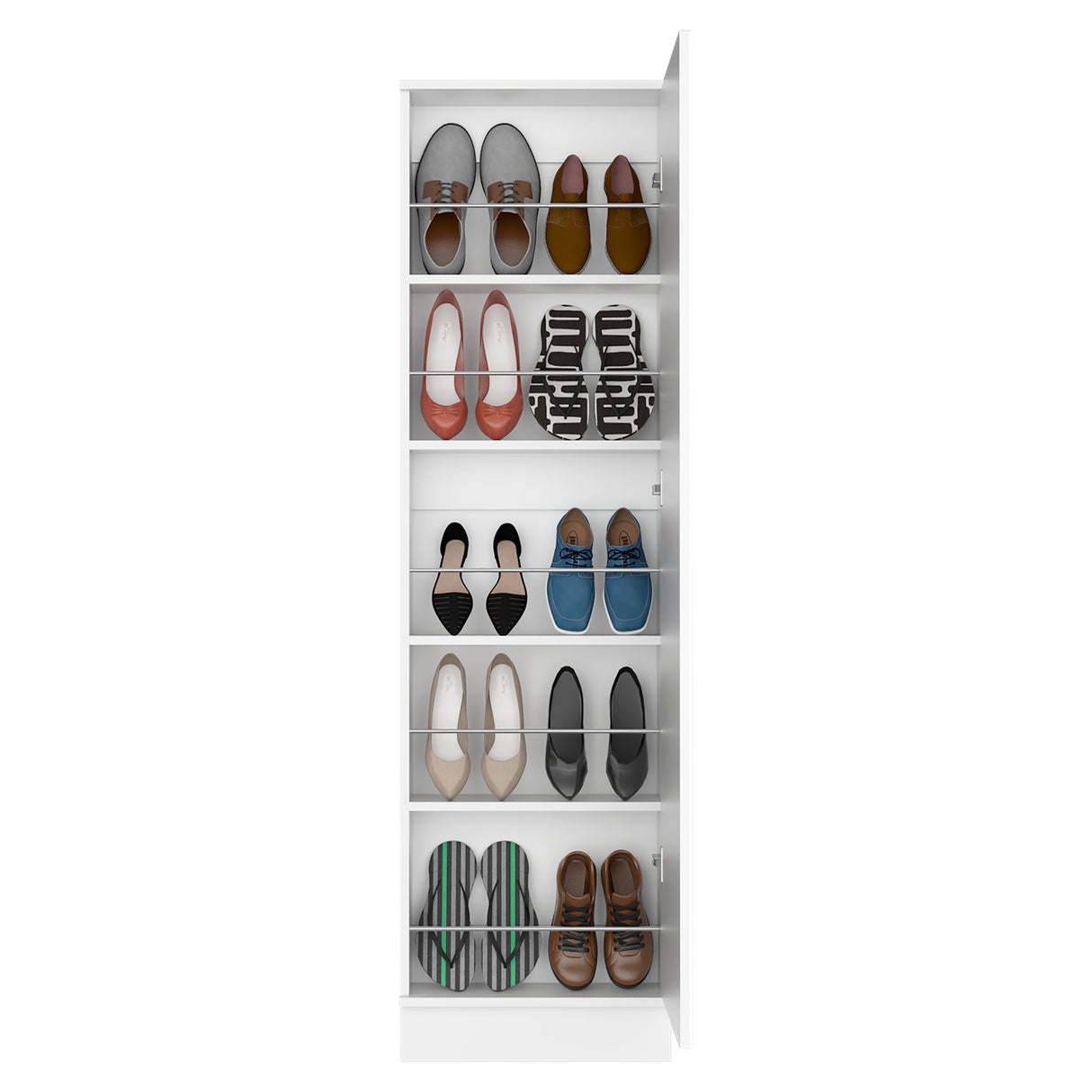 Zapatero de Pared Leto XL Blanco 47x170cm de 5 Niveles con Espejo - Zapateros | Bylmo