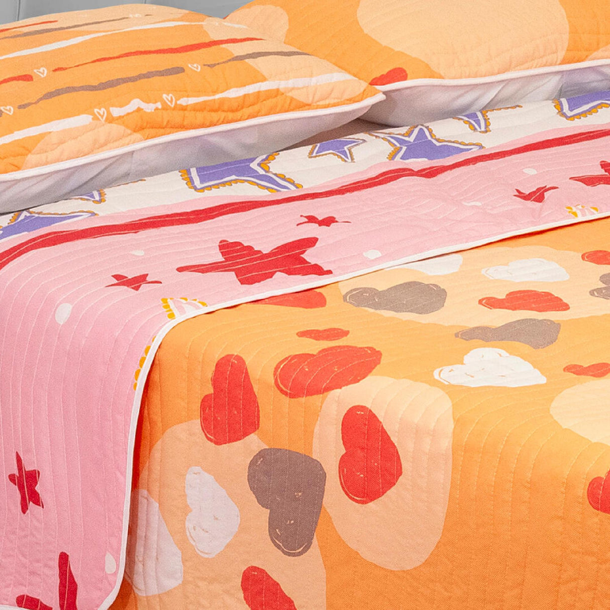 Cubrelecho Español Ambete Naranja de Corazones Para Cama Doble 140 X 190 Cm - Tendidos y Cubrelechos | Bylmo