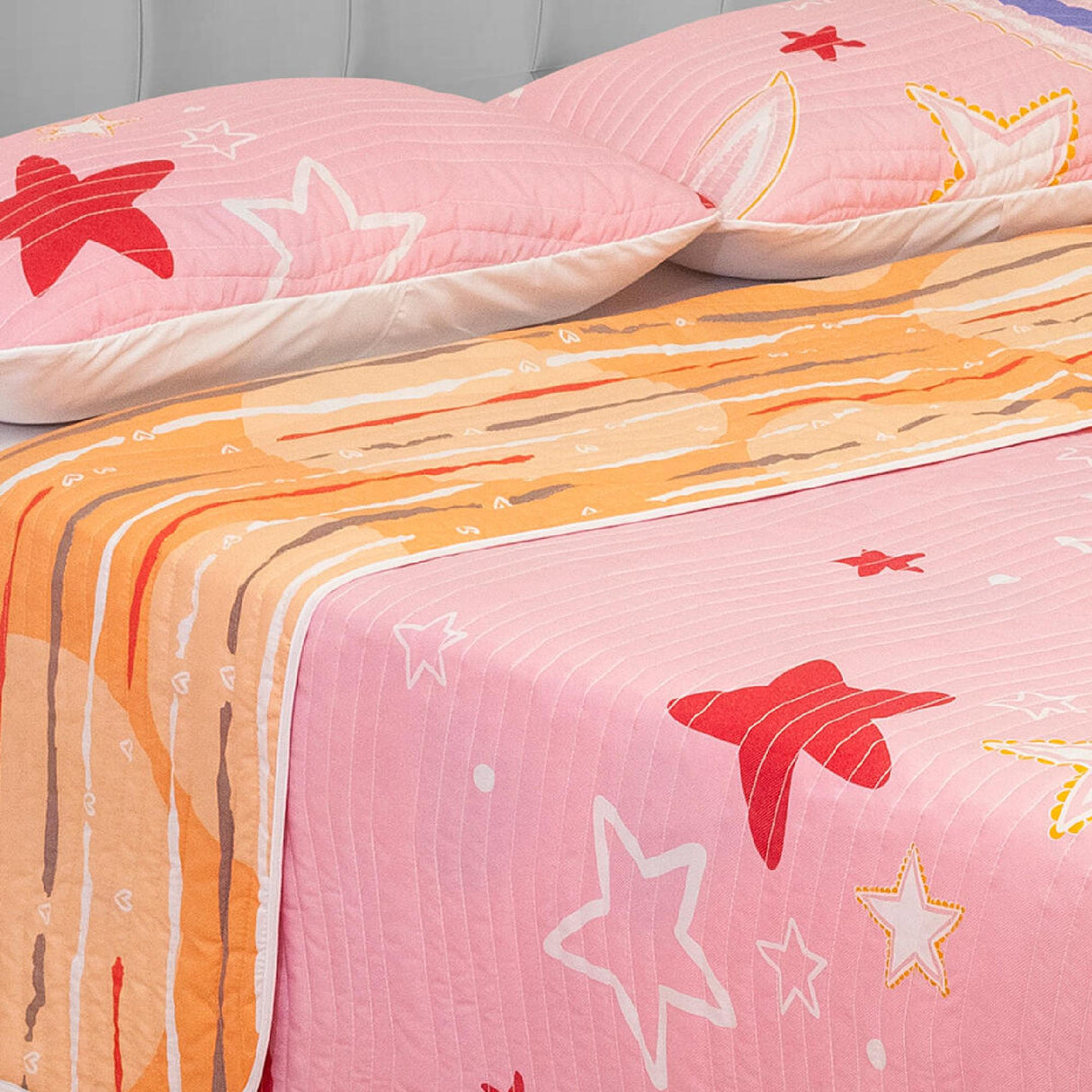 Cubrelecho Español Ambete Naranja de Corazones Para Cama Doble 140 X 190 Cm - Tendidos y Cubrelechos | Bylmo