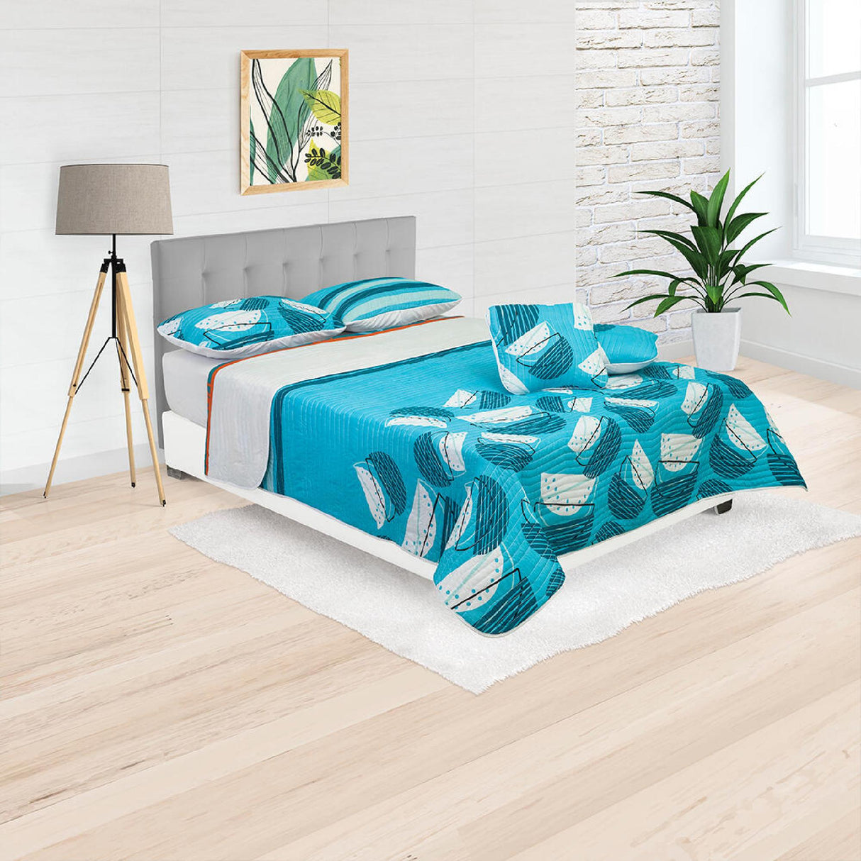 Cubrelecho Español Ambete Azul de Semicírculos Para Cama Queen 160 X 190 Cm - Tendidos y Cubrelechos | Bylmo