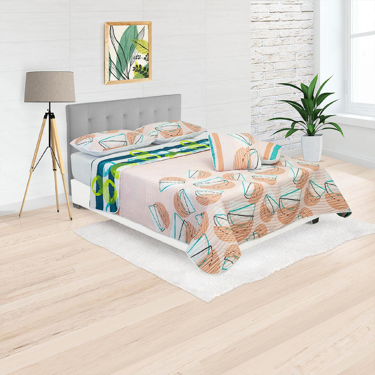 Cubrelecho Español Ambete Beige de Semicírculos Para Cama King 200 X 200 Cm - Tendidos y Cubrelechos | Bylmo