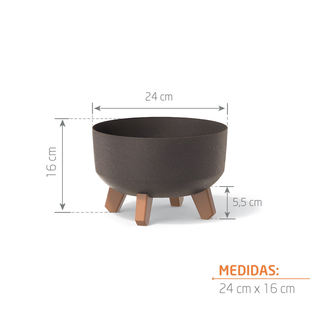 Matera Gracia Round Low Eco Wood Cafe 23.5x15.5cm Cónica Tradicionales De Piso - Materas y Macetas | Bylmo
