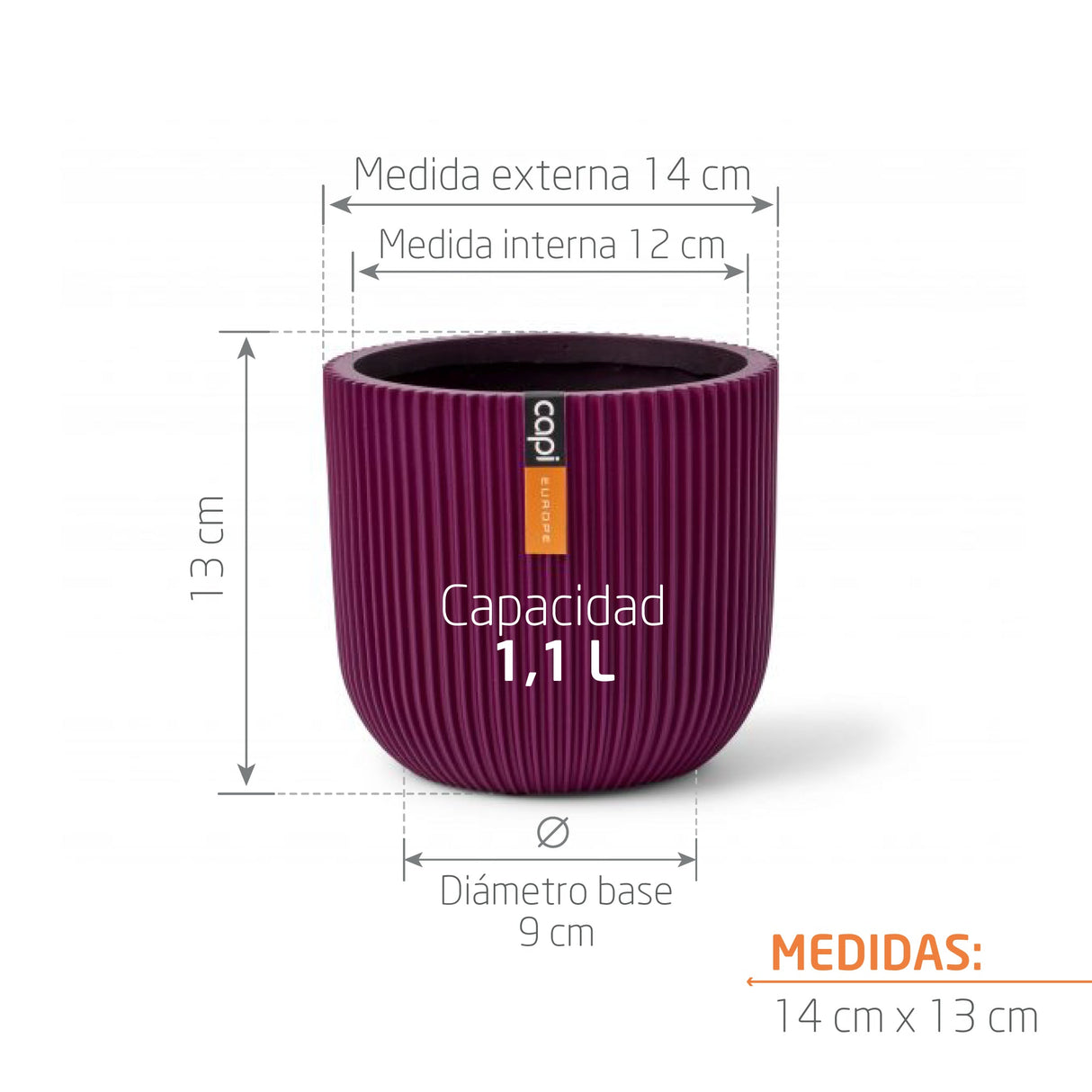Matera Conic Round Groove Morado 14x13cm Cónica De Escritorio - Materas y Macetas | Bylmo