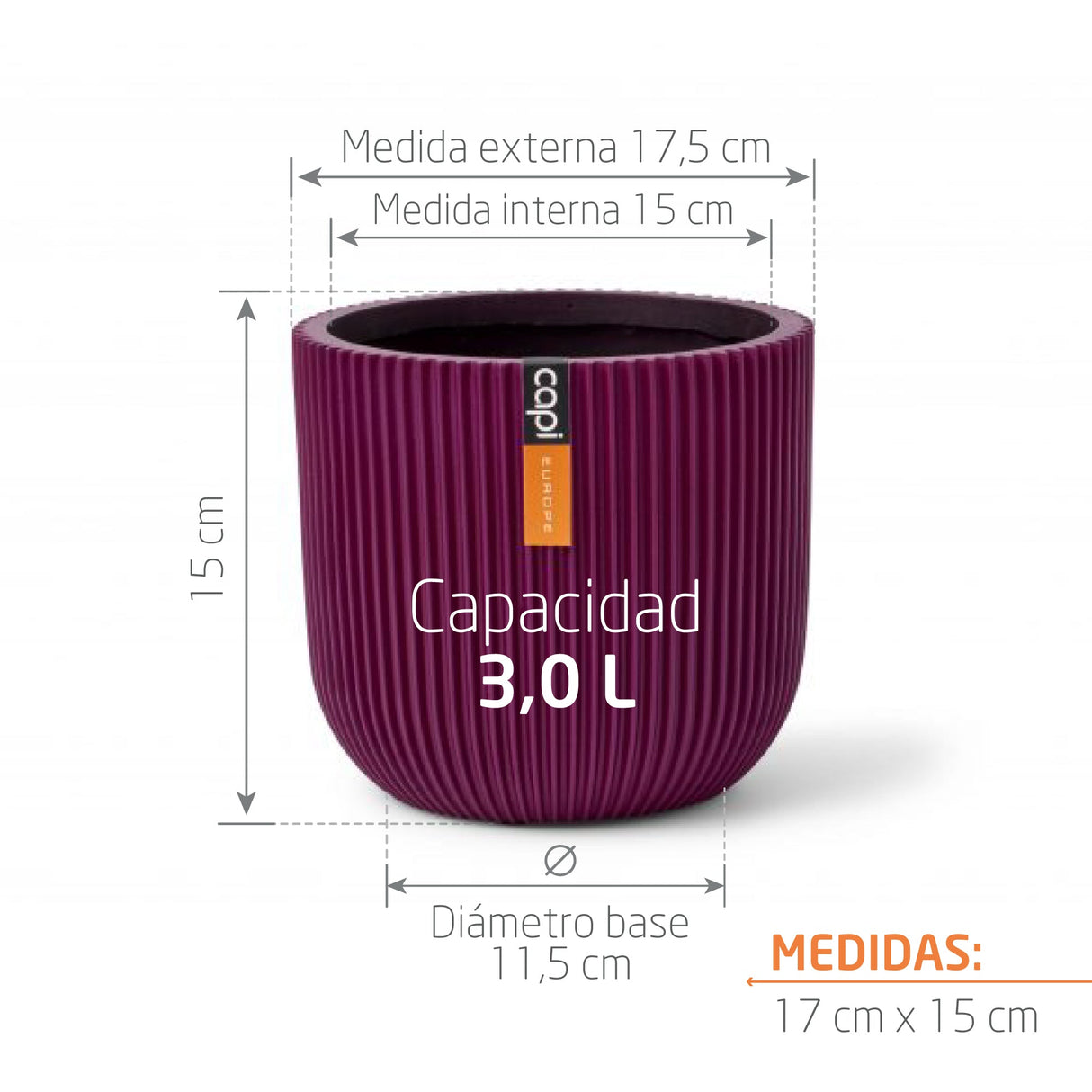 Matera Conic Round Groove Morado 17x15cm Cónica De Escritorio - Materas y Macetas | Bylmo