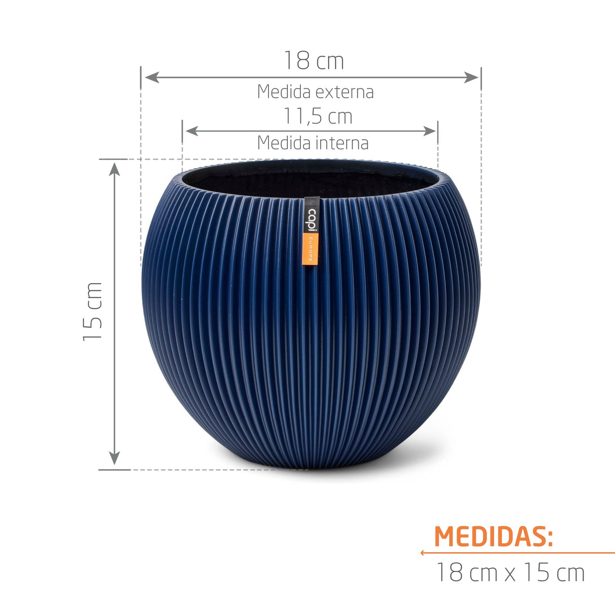 Matera Ball Groove Azul Oscuro 18x15cm Cónica De Escritorio - Materas y Macetas | Bylmo