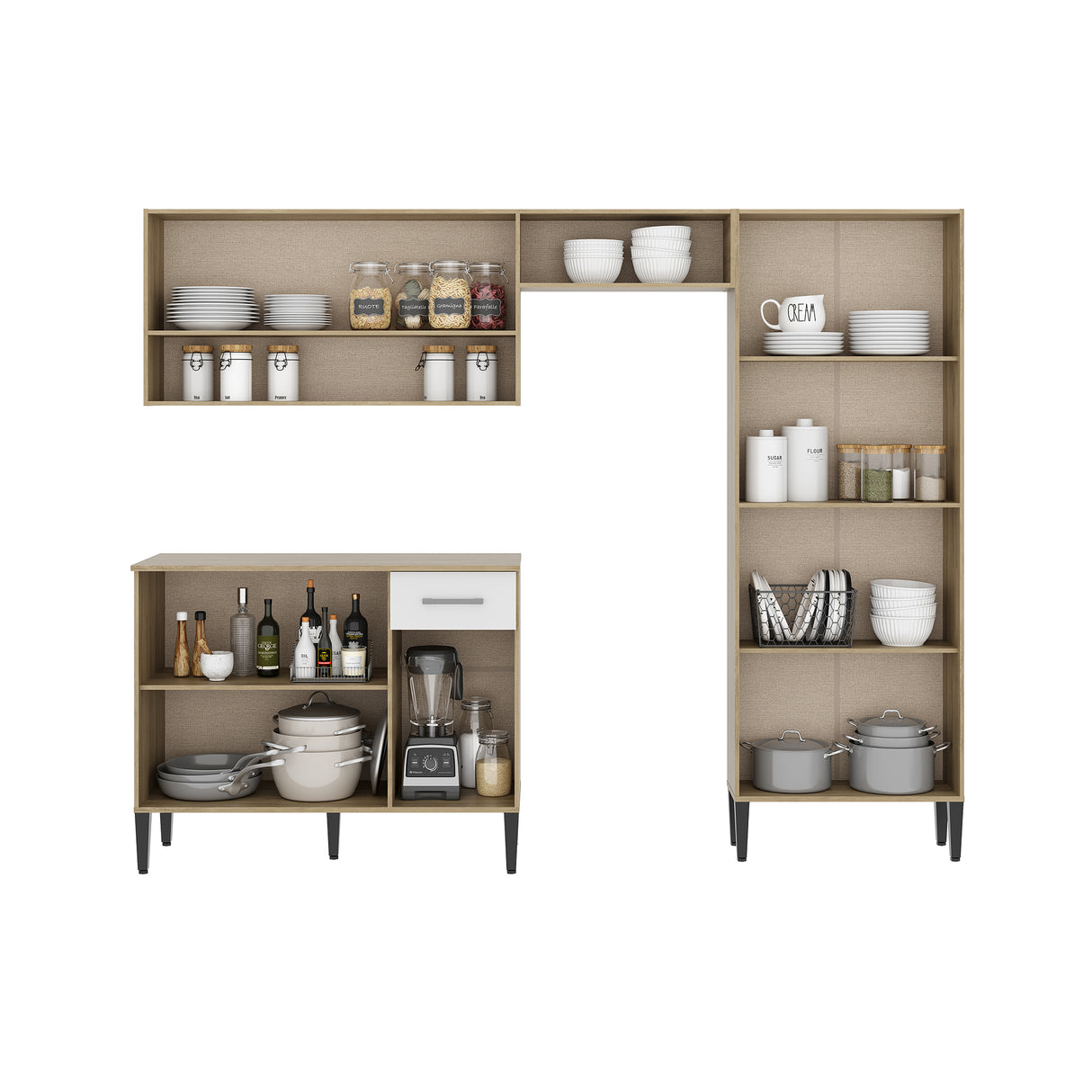 Cocina Integral Roble y Blanco 105x89cm Con Mesón Sin Pozuelo Sin Perforacion - Cocinas | Bylmo