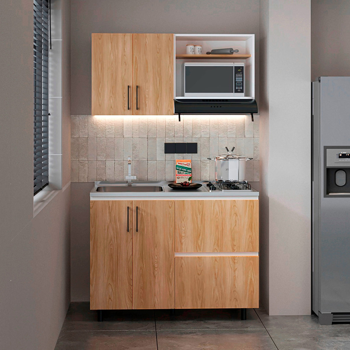 Cocina Cornell Fresno Europeo Blanco 119.7x90cm con Mesón y Pozuelo Izquierdo - Cocinas | Bylmo