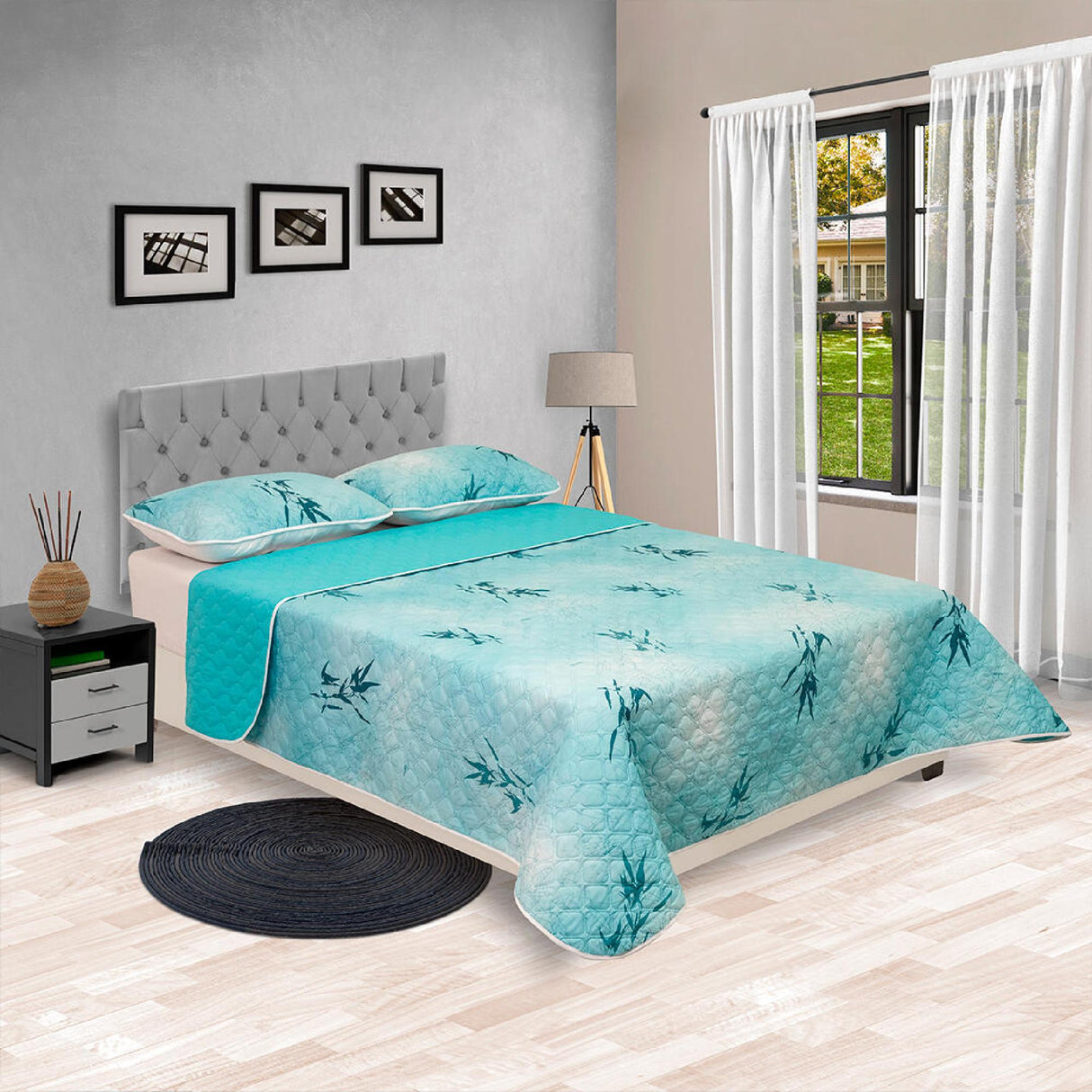 Cubrelecho Doble Faz Barcelona Azul Aguamarina Para Cama King 200 X 200 Cm de Ramas - Tendidos y Cubrelechos | Bylmo